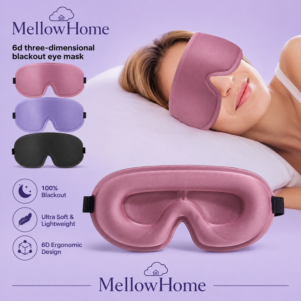 MellowHome - 3D Deep Contoured Eye Cover for Sleeping, Adjustable Sleep Mask with Nose Pad Design, Eye Cover Mask for Sleeping, Yoga, Traveling