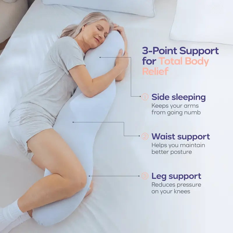 Mellow Home | BodyAlign Pillow - Full Body Ergonomic Support Pillow for Back, Belly, Hips & Legs, Cooling Side Sleeper Pillow for Pregnancy, Maternity & Body Pain Relief