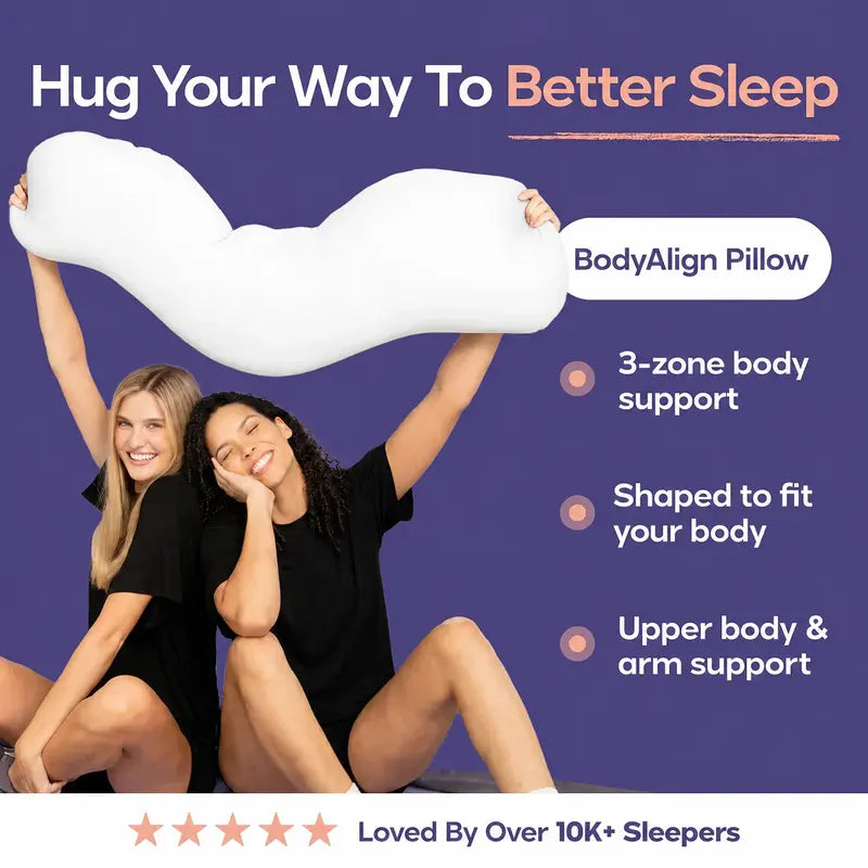 Mellow Home | BodyAlign Pillow - Full Body Ergonomic Support Pillow for Back, Belly, Hips & Legs, Cooling Side Sleeper Pillow for Pregnancy, Maternity & Body Pain Relief